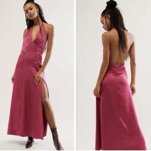 FREE PEOPLE Dance Till Dawn Strange Love Pink Satin Maxi Dress size L NWT $250